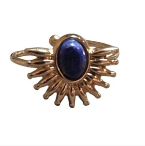New 18K Gold-Plated Lapis Lazuli Sunburst Ring Adjustable To Size 6 7 8 9 Nwot